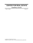 Center for Real Estate Quarterly, Volume 5, Number 1