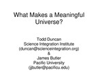 What Makes a Meaningful Universe? by Todd Duncan and James Butler